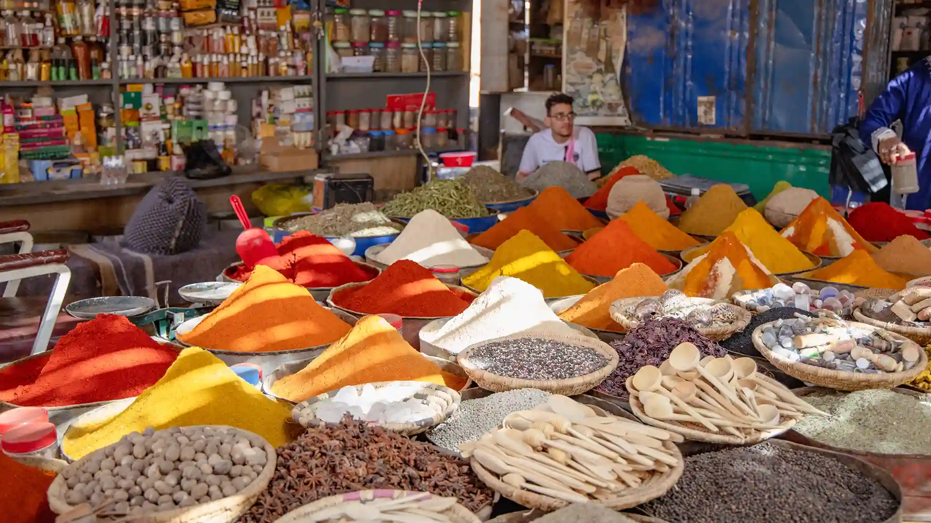 The authentic shop selling spices in Moroccan souk of Rissani